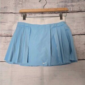 Nike Womens Tennis Skirt Small Blue Dri-fit With White Waistband Pleated Slit